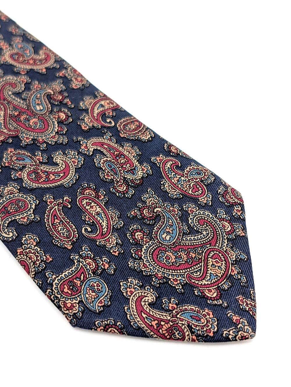 Vintage 90s Lands' End Direct Merchants Silk Tie Navy Paisley Preppy Old Money